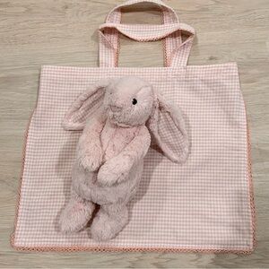 Jellycat Blush Bashful Bunny and Pink Gingham Tote